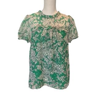 NWT Monteau Green Floral Short-Sleeve Top M/XL